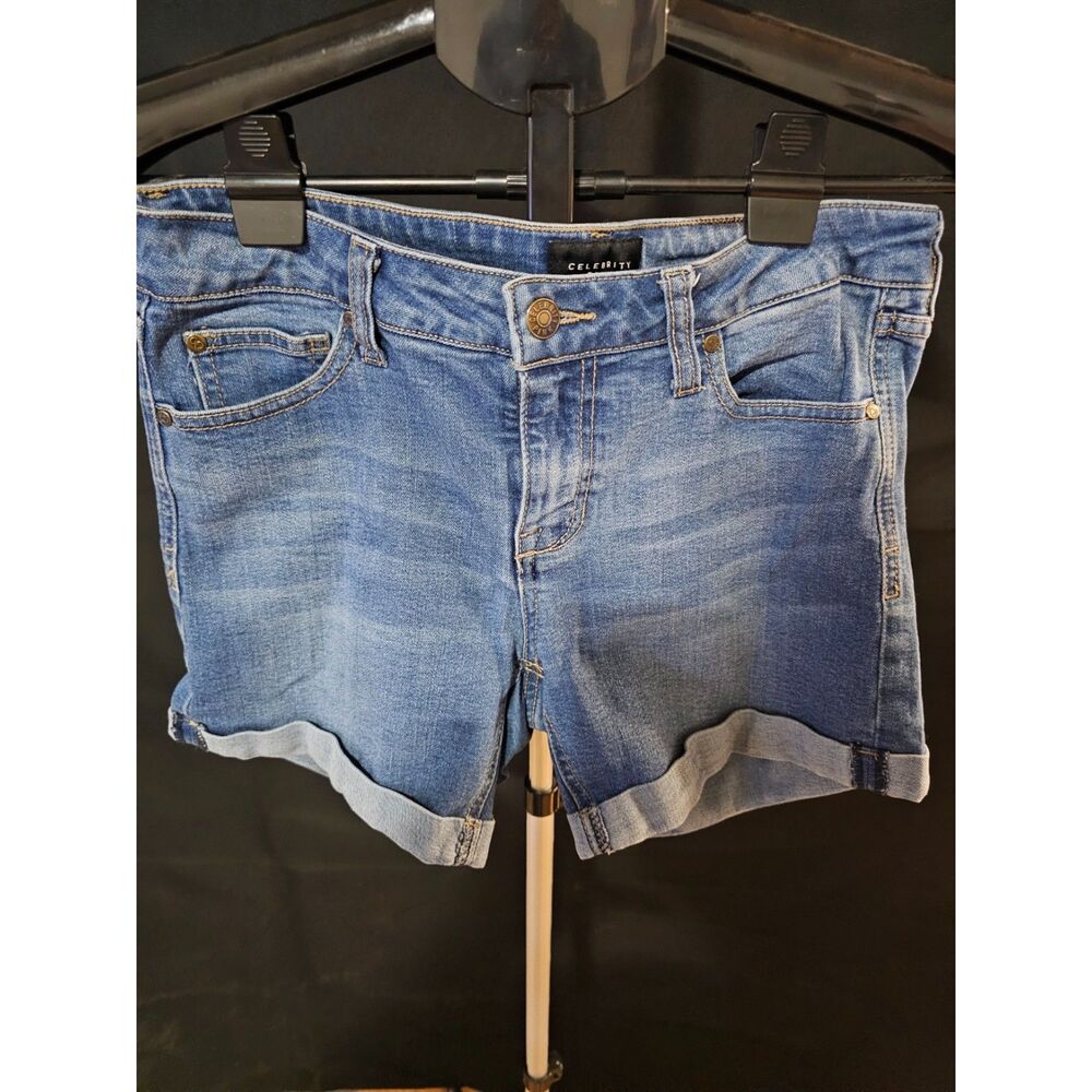 Celebrity Pink Women's Denim Shorts Cuffed Hem Medium Wash Blue